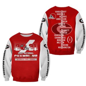 2021 National Champions Georgia Bulldogs Players Name White Red 3D Shirt