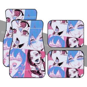 Ahegao Car Floor Mats Custom Neon Vintage Car Interior Accessories