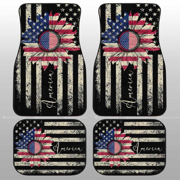 American Flag Sunflower Car Floor Mats Custom Car Accessories