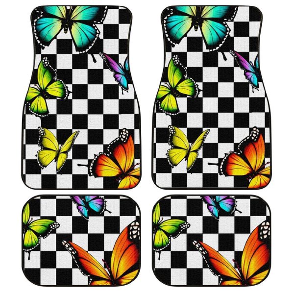 Checkerboard Butterfly Car Floor Mats Custom Colorful Car Accessories