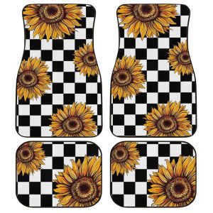 Checkerboard Sunflower Car Floor Mats Custom Car Accessories