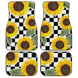 Checkerboard Sunflower Car Floor Mats Custom Car Accessories