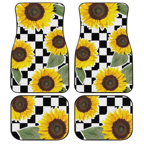 Checkerboard Sunflower Car Floor Mats Custom Car Accessories