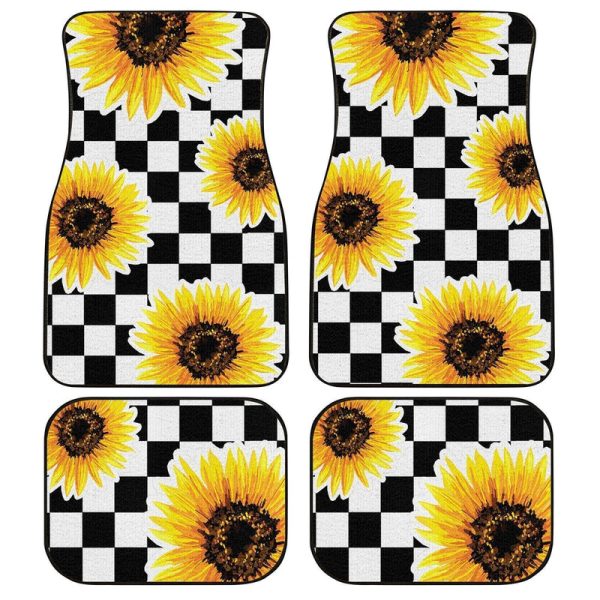 Checkerboard Sunflower Car Floor Mats Custom Car Interior Accessories