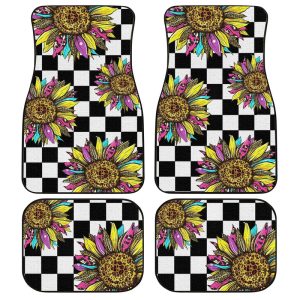 Checkerboard Sunflower Car Floor Mats Custom Leopard Car Accessories