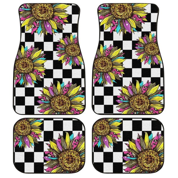 Checkerboard Sunflower Car Floor Mats Custom Leopard Car Accessories