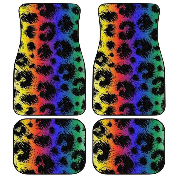 Cheetah Print Car Floor Mats Custom Rainbow Color Car Accessories