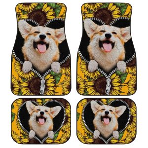 Cute Sunflower Corgi Car Floor Mats Custom Car Accessories Car Accessories For Corgi Onwers