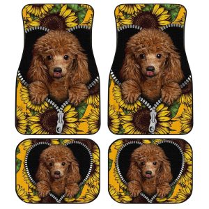 Cute Sunflower Poodle Car Floor Mats Car Accessories For Poodle Owners