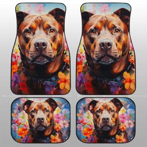 Dog Pitbull Floral Car Floor Mats Custom Car Accessories