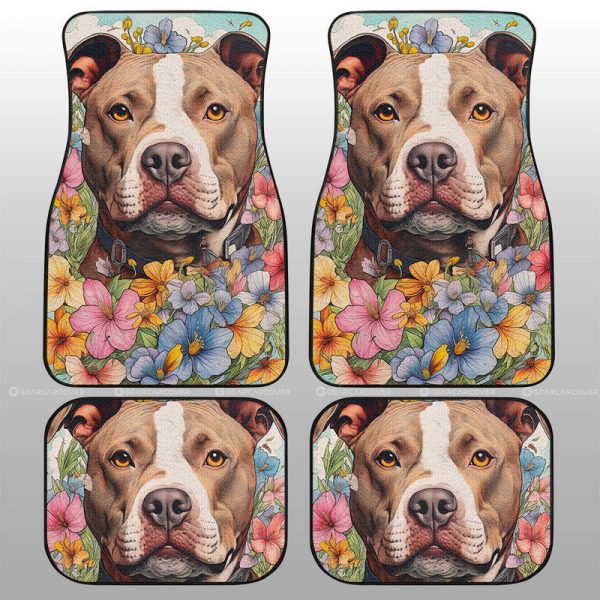 Dog Pitbull Floral Car Floor Mats Custom Car Accessories