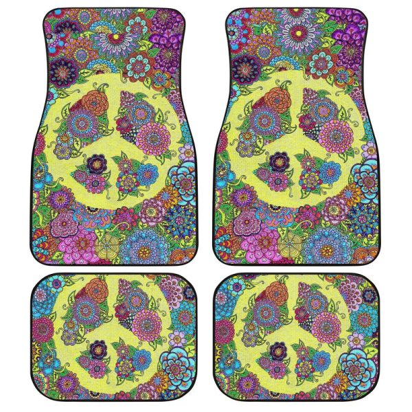 Floral Peace Car Floor Mats Custom Hippie Car Accessories