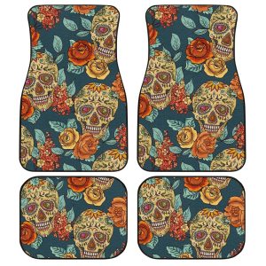 Floral Sugar Skull Car Floor Mats Custom Vintage Style Car Accessories