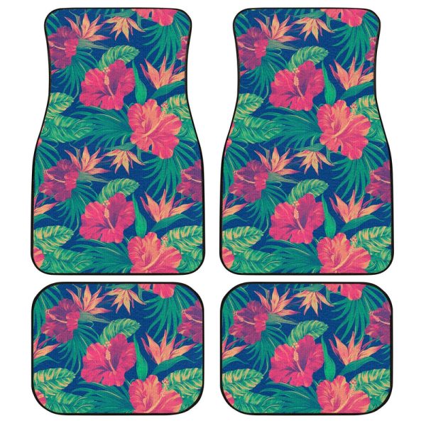 Hawaiian Car Floor Mats Custom Hibiscus Tropical Flower Leaves Car Accessories