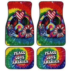 Hippie Sunflower Tie Dye Car Floor Mats Custom Peace Love America Car Accessories Meaningful Gifts