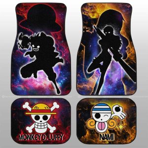 Luffy And Nami Car Floor Mats Custom Silhouette Style