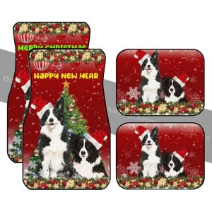 Merry Christmas Border Collies Car Floor Mats Custom Animal Car Accessories For Dog Lovers