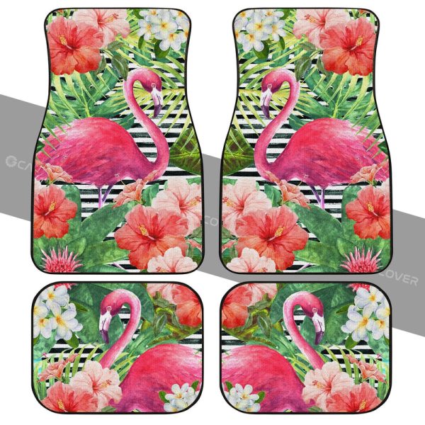 Pink Flamingo Car Floor Mats Custom Tropical Leaves Hibiscus Flower Car Interior Accessories