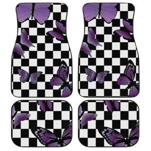 Purple Butterfly Car Floor Mats Custom Checkerboard Car Accessories