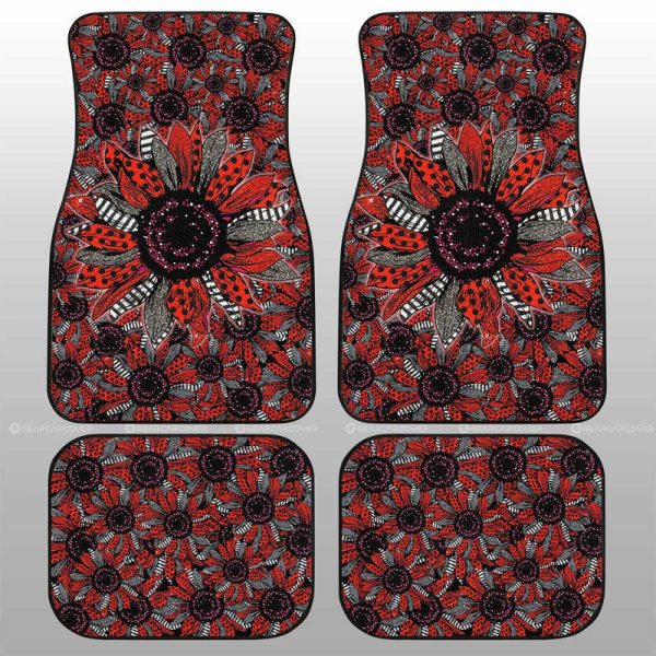 Red and Black Glitter Polka Dot Sunflower Car Floor Mats Custom