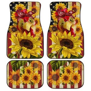 Sunflower Chicken Car Floor Mats Custom US Flag Farm Animal Car Accessories