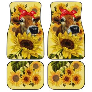 Sunflower Heifer Car Floor Mats Custom Animal Farm Car Accessories