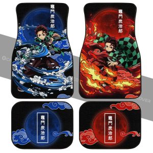 Tanjiro Car Floor Mats Custom Water And Sun Breathing Skill Anime Demon Slayer Car Accessories