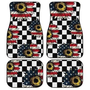 US Flag Sunflower Car Floor Mats Custom Checkerboard Car Accessories