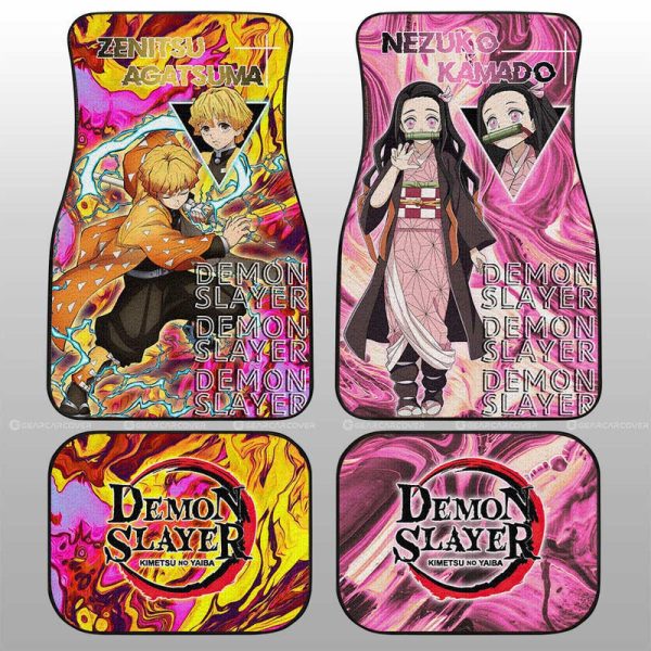 Zenitsu And Nezuko Car Floor Mats Custom Demon Slayer Anime Car Accessories