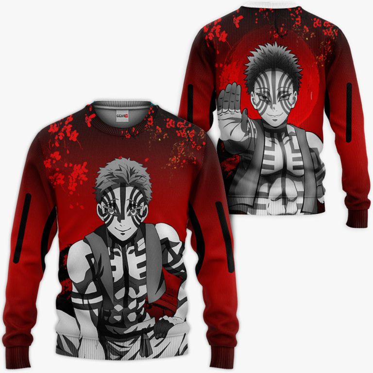 Akaza-Custom-Kimetsu-Anime-Red-3D-Hoodie-Bomber-Jacket-2