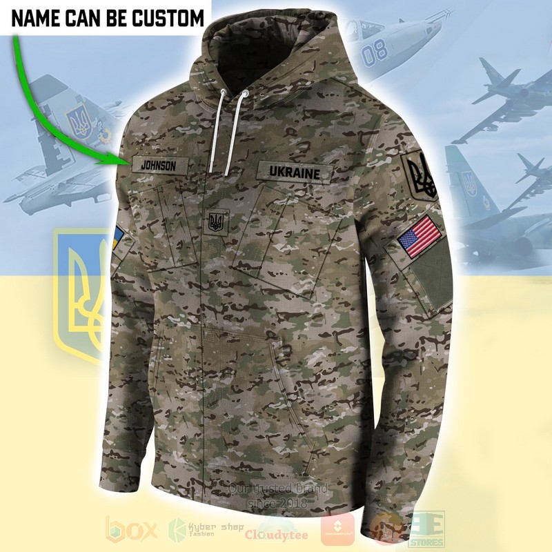 American Stand With Ukraine Camo Custom Name 3D Zip Hoodie American Stand With Ukraine Camo Custom Name 3D Zip Hoodie