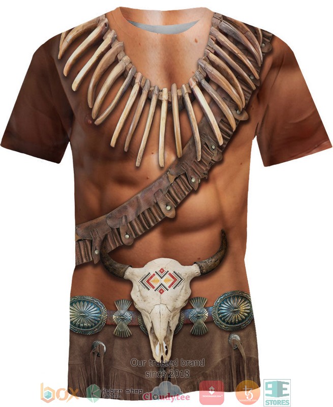 Brown-Skin-Pattern-Native-American-Bison-Skull-3D-Shirt-Hoodie-3