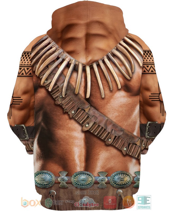 Buffalo-Skull-Brown-Skin-Pattern-Native-American-3D-Shirt-Hoodie-2