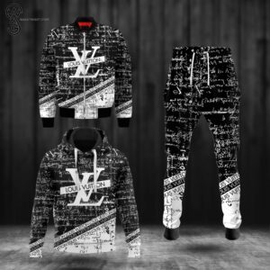 Combo Louis Vuitton Black And White Hoodie Bomber Jacket And Pants