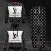 Combo Louis Vuitton Black White Symbol Hoodie Bomber Jacket And Pants