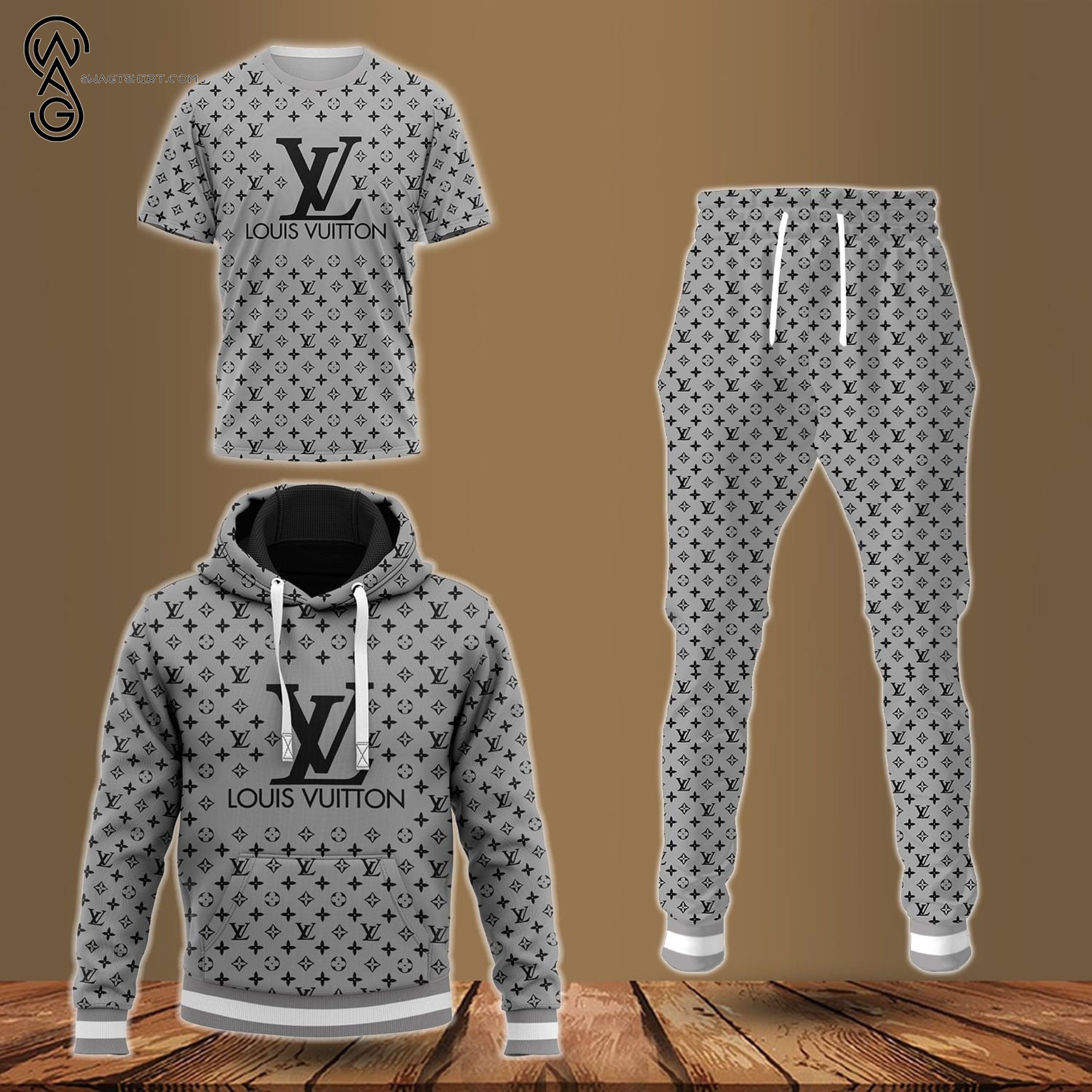 Combo Louis Vuitton Sport Gray Pattern Hoodie Bomber Jacket And Pants Combo Louis Vuitton Sport Gray Pattern Hoodie Bomber Jacket And Pants