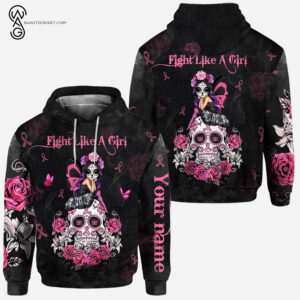 Custom Fight Like A Girl Breast Cancer Awareness Sugar Skull Fairy Hoodie And Leggings