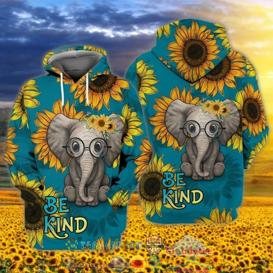 Elephant Sunflower Be Kind 3D Hoodie Elephant Sunflower Be Kind 3D Hoodie