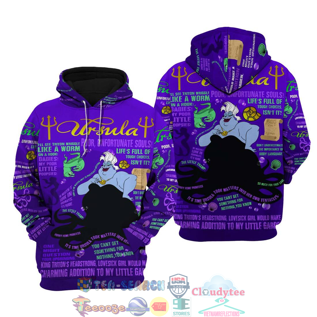 Evil Ursula Punk Words Pattern Disney Quotes Hoodie 3D Evil Ursula Punk Words Pattern Disney Quotes Hoodie 3D