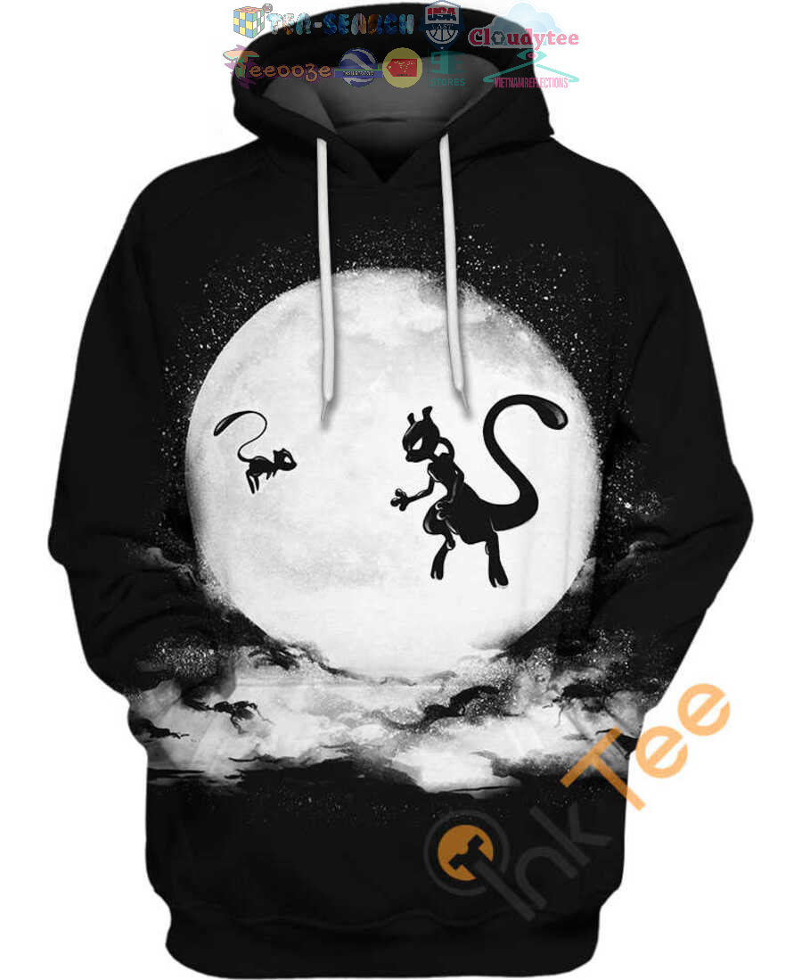 Mew And Mewtwo On Moon Pokemon Hoodie 3D Mew And Mewtwo On Moon Pokemon Hoodie 3D