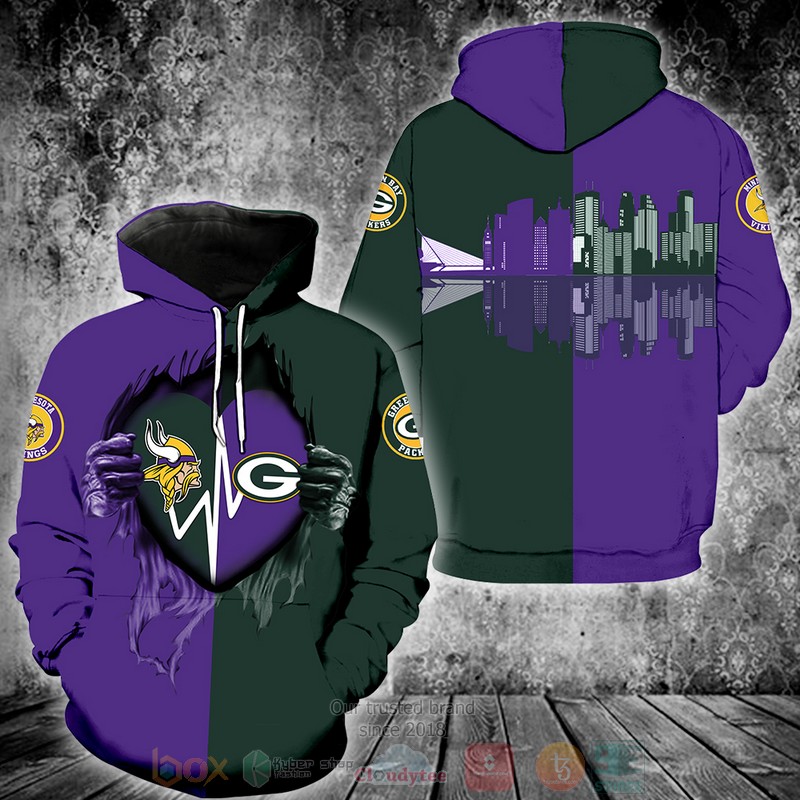 Minnesota Vikings & Green Bay Packers Nfl 3D Hoodie Minnesota Vikings & Green Bay Packers Nfl 3D Hoodie