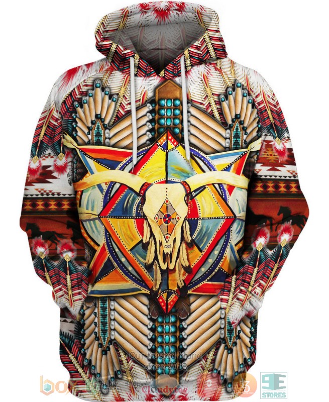 Native-American-Buffalo-Skull-Feather-3D-Hoodie-1