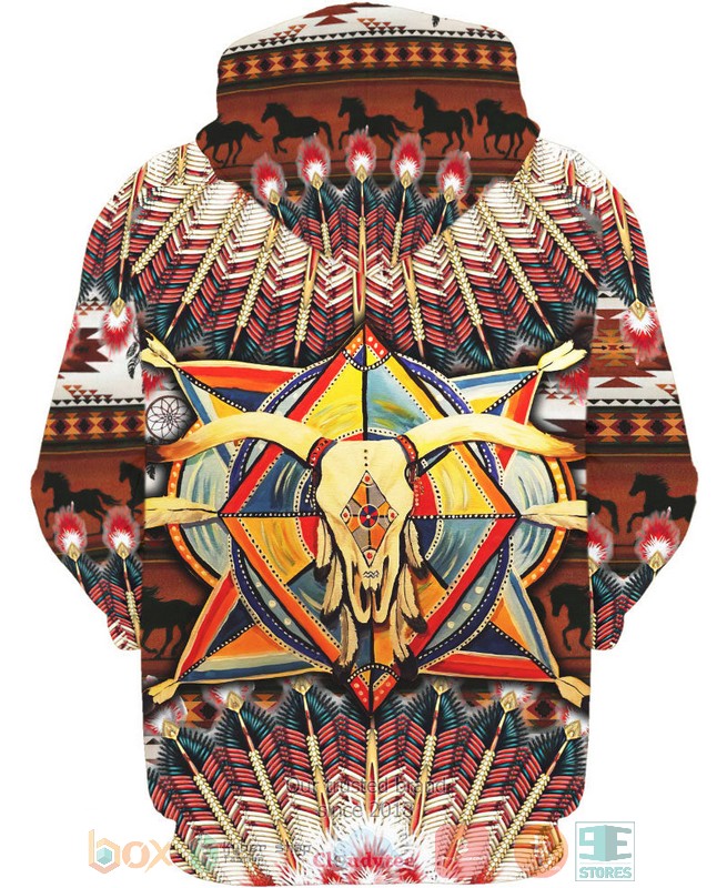 Native-American-Buffalo-Skull-Feather-3D-Hoodie-2