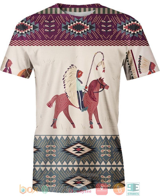 Native-American-Pattern-Khaki-Blue-3D-Shirt-Hoodie-2