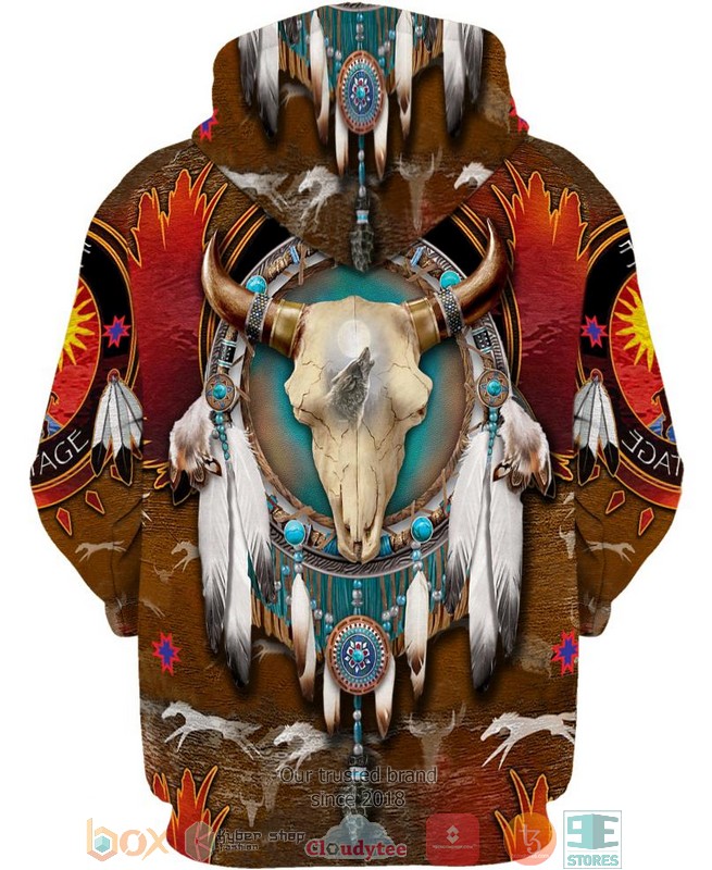 Native-Bison-Skull-Brown-3D-Shirt-Hoodie-2