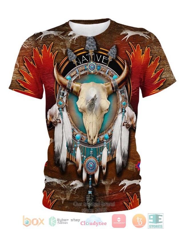 Native Bison Skull Brown 3D Shirt Native Bison Skull Brown 3D Shirt