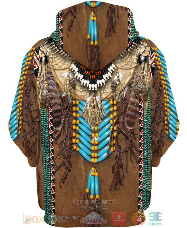 Native-Fringed-Motifs-Brown-3D-Hoodie-2