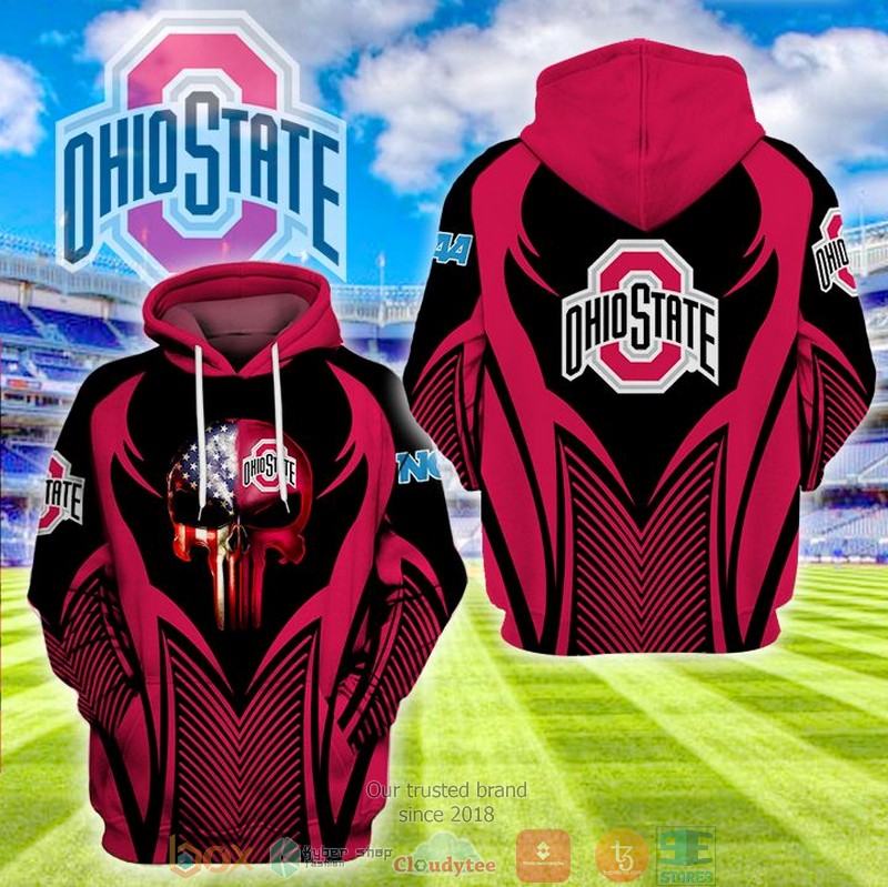 Ncaa Ohio State Buckeyes United States Flag Punisher Skull 3D Hoodie Ncaa Ohio State Buckeyes United States Flag Punisher Skull 3D Hoodie