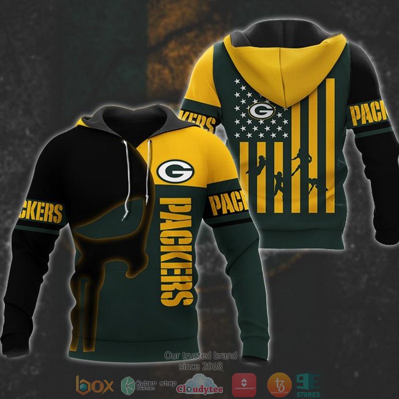 Nfl Green Bay Packers Punisher Skull United States Flag 3D Hoodie Nfl Green Bay Packers Punisher Skull United States Flag 3D Hoodie