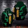 Nfl Green Bay Packers Skull Green Black 3D Hoodie